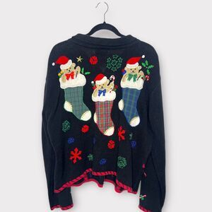 Vintage Designers Originals Studio Embellished Christmas Sweater XL Cardigan
